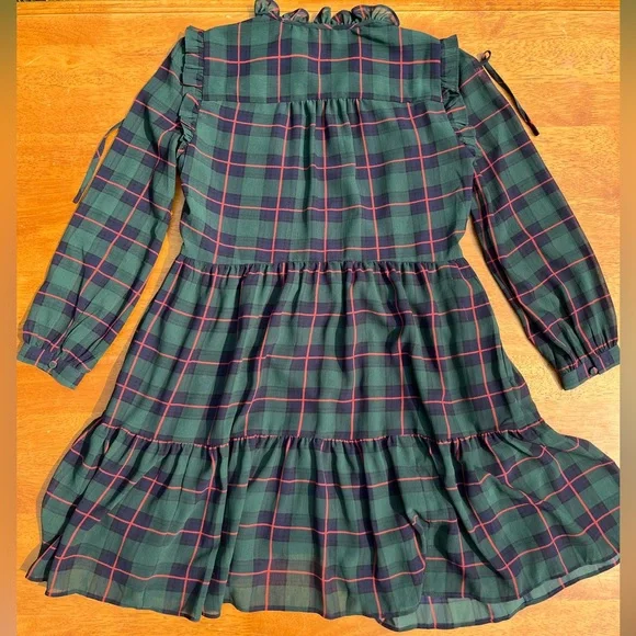 J. Crew Green and Blue Plaid Ruched Tiered Dress - Picture 2 of 3